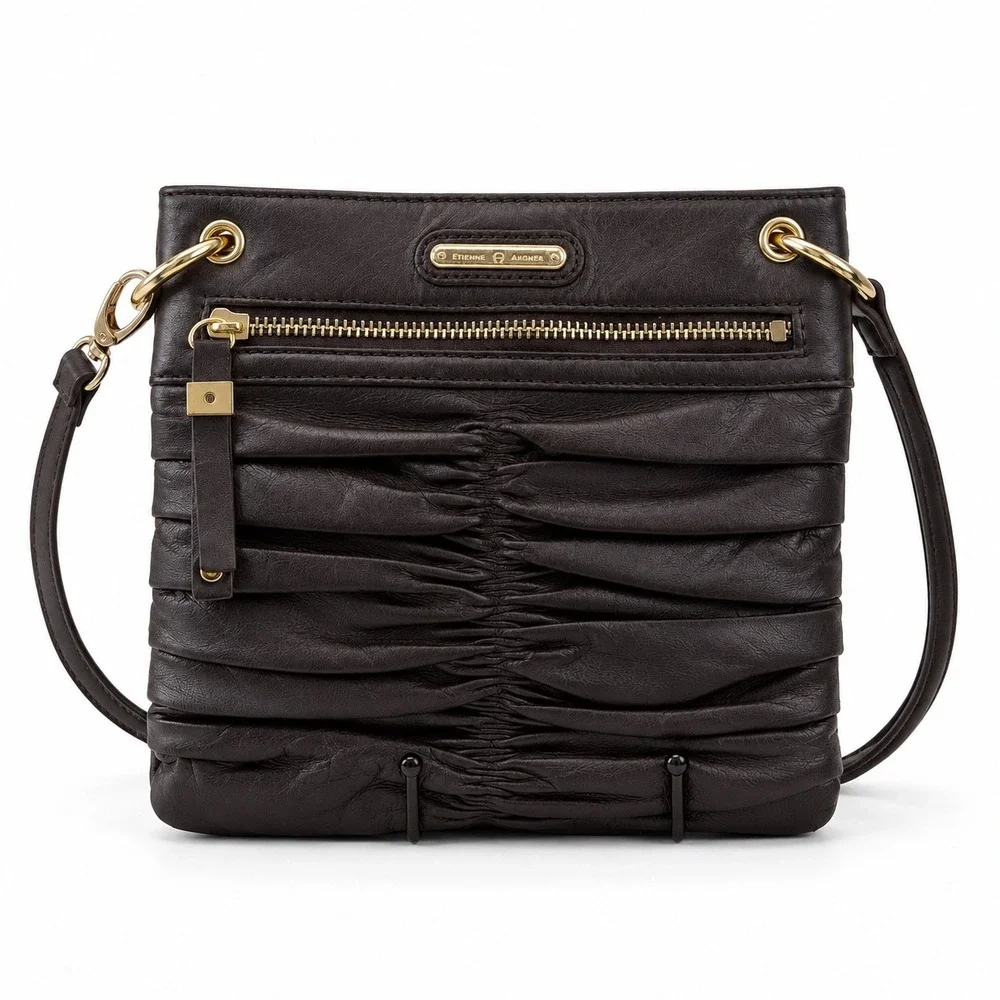 Etienne Aigner Small Brown Leather Crossbody Bag Y2K Minimalist Earthy Tones